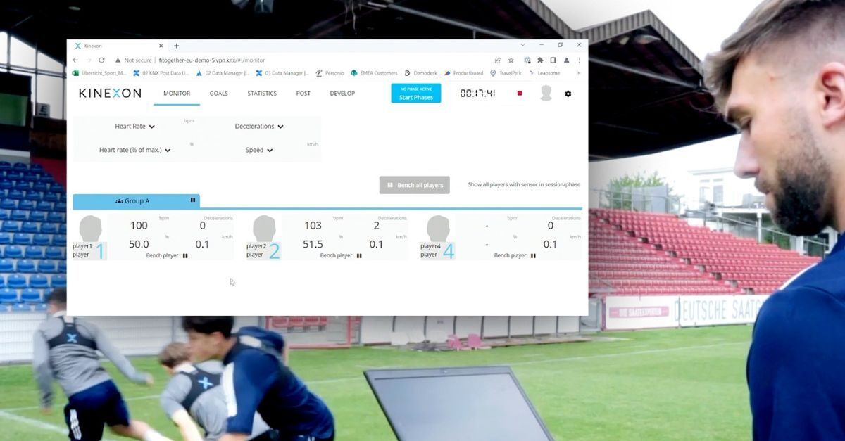 Sports performance analytics are often tracked by wearable devices placed inside a player's waistband or in a football vest to track numerous statistics.