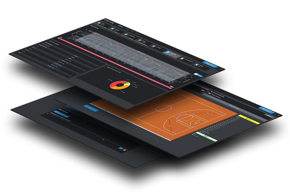 Basketball analytics are displayed on a tablet or laptop for coaches to easily track the metrics that KINEXON Sports provides.