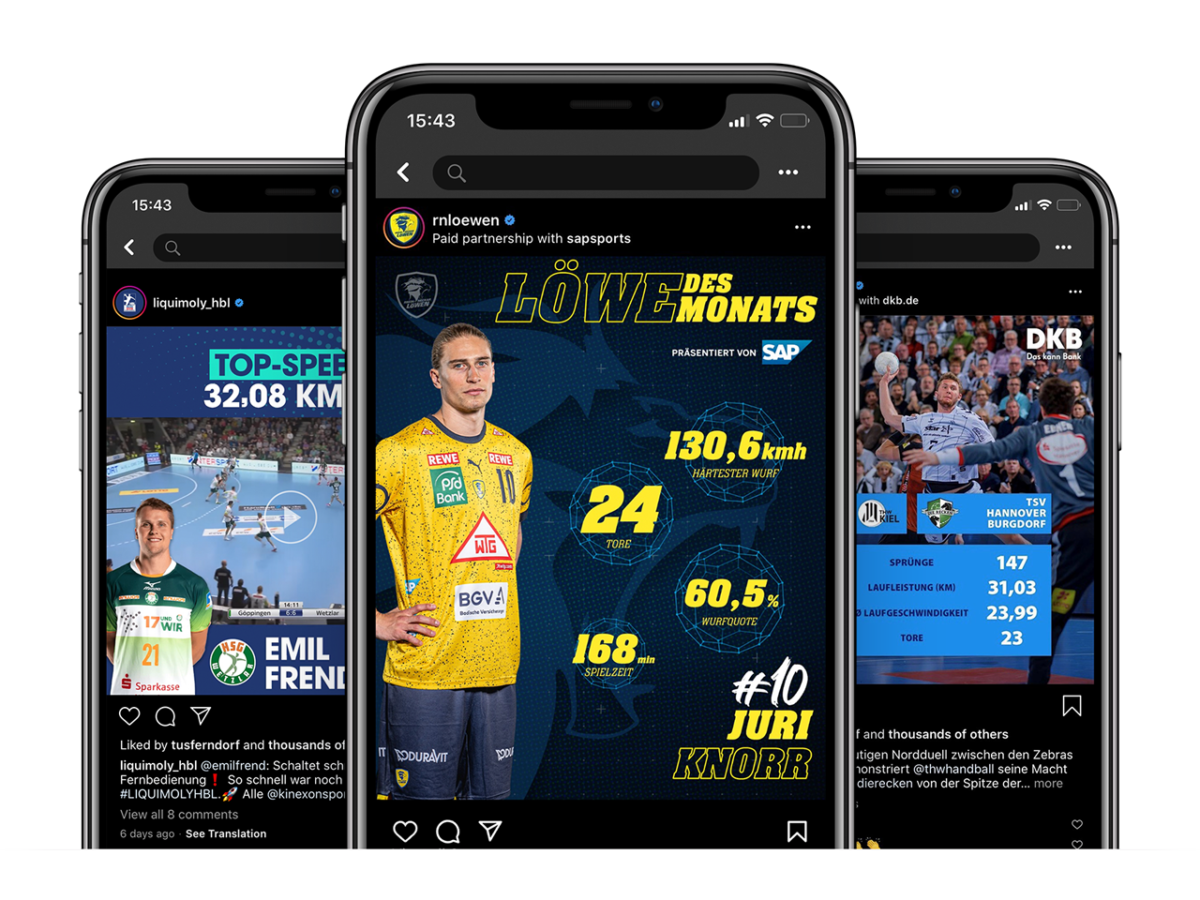 iPhone X Handball Screens on social media highlight statistics that come from ball tracking data and sports analytics collected on players.