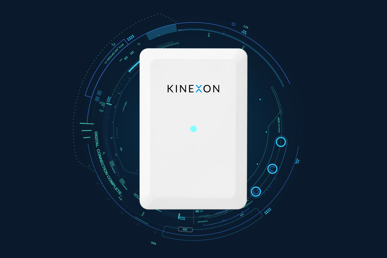A close-up of the KINEXON Perform LPS sensor, showing its small and lightweight design and its UWB technology.