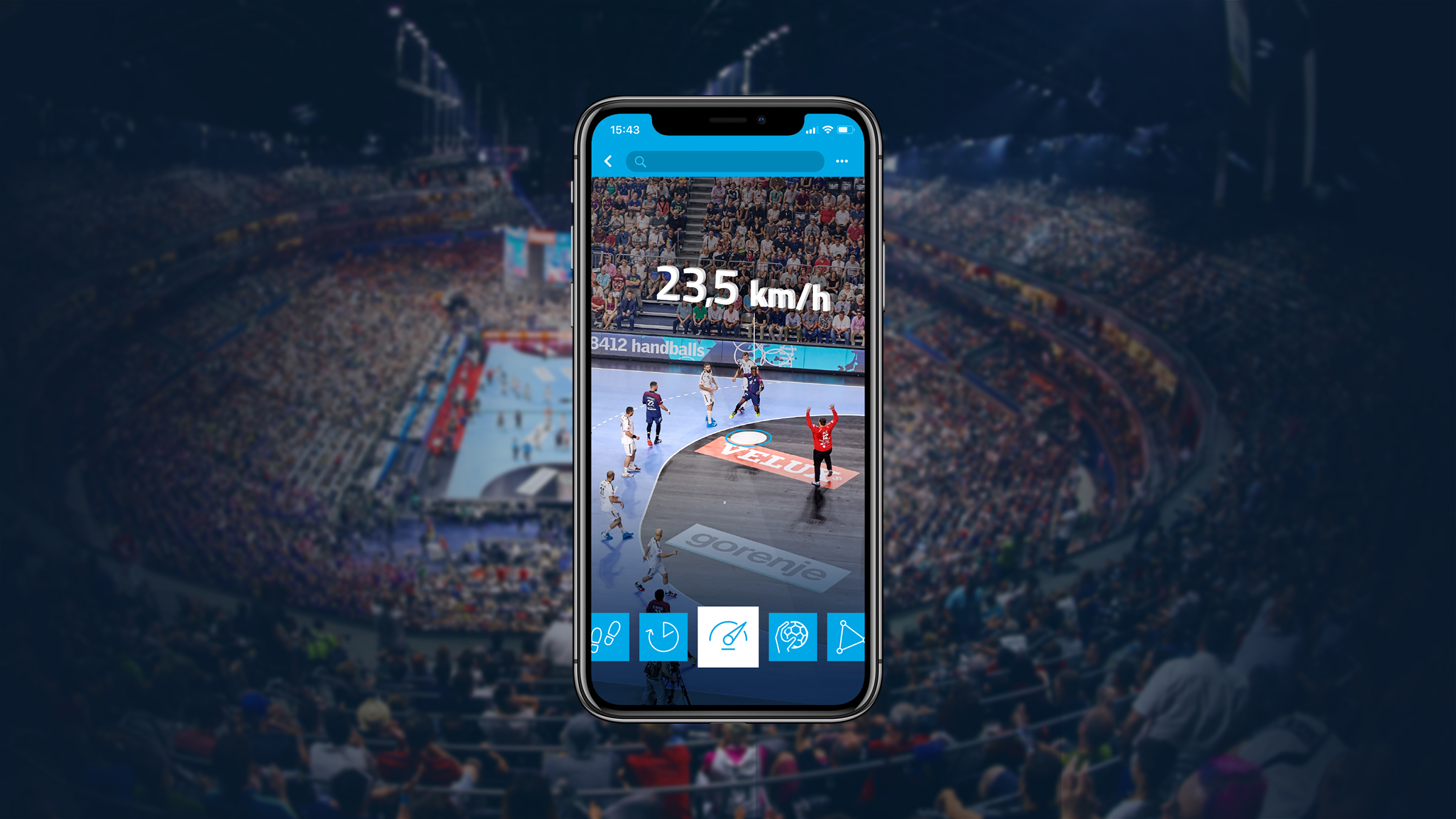 Smartphone Screen with Basketball Data from wearable sensors that collect sports analytics for team handball.