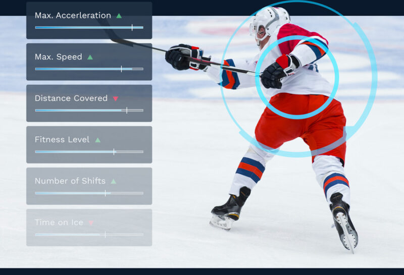 Ice hockey players place wearable sensors in a sports vest under their uniforms that collects information about their play.