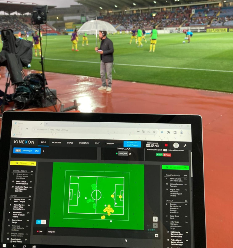 Kinexon Software on football pitch with media and players